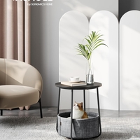 VASAGLE Masuta de cafea rotunda cu cos de stofa, stil modern, 45x50cm, negru-gri