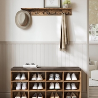 VASAGLE Pantofar cu banca cu 12 compartimente si perna, sarcina 136 kg, 104x30x48 cm, maro rustic