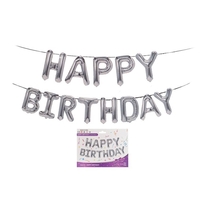 Set 13 Baloane Folie, Flippy, Tip Ghirlanda, Model Happy Birthday, 40 cm, Argintiu