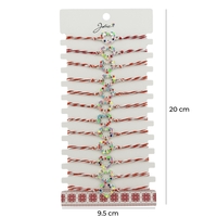 Bratara Martisor pentru Dama, Jolie, Model Inima Multicolora, Set 12 bucati, Pandativ Argintiu din Inox cu Elemente Multicolore, Snur Alb/Rosu