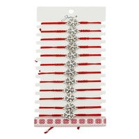 Martisor Bratara Impletita cu Pandantiv din Inox, Jolie, pentru Dama, Set 12 bucati, Snur Rosu Textil, Dimensiune Reglabila, Model Floare