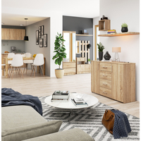 Comoda cu 4 sertare si 2 usi, PAL laminat, 110x35x80 cm, stejar sonoma