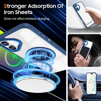 Husa de Protectie TPU, Vafy, pentru iPhone 16, cu Incarcare Wireless, Tehnologie Magsafe, Inel Magnetic Rotativ cu Functie de Suport, Transparent-Albastru Inchis