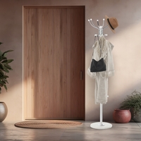 Cuier hol metalic 178 cm, 16 carlige, design minimalist, alb