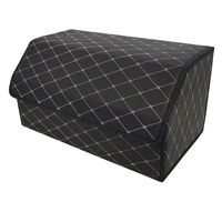 Cutie de Depozitare Auto, Flippy, Organizator Premium Portbagaj, Geanta Multifunctionala, Piele Ecologica, Pliabil si Rezistent la Uzura, 2 Compartimente Depozitare, Pliabil si Rezistent la Uzura, Negru/Alb, 55 x 30 x 30cm