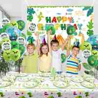 Set 9 Accesorii de Masa, Flippy, Colectia Dino Park, 82 Piese, din Carton/Plastic/Hartie, Multicolor