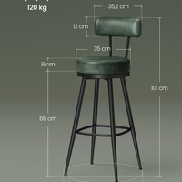 VASAGLE set 2 scaune de bar rotative 360°, cu spatar, inaltime 101 cm, piele sintetica, cadru otel, stil modern, verde