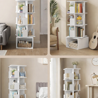VASAGLE Biblioteca rotativa, MDF, cu 4 niveluri si compartimente deschise, montaj pe podea, 40x40x125 cm, alb