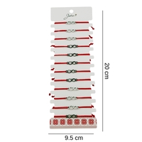 Bratara Martisor pentru Dama, Jolie, Model Infinit, Set 12 bucati, Pandativ Argintiu din Inox cu Snur Rosu Ajustabil