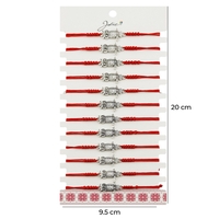 Martisor Bratara Impletita cu Pandantiv din Inox, Jolie, pentru Dama, Set 12 bucati, Snur Rosu Textil, Dimensiune Reglabila, Model Bufnita