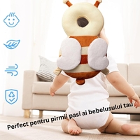 Perna tip Rucsac pentru Protectia Capului, Vafy, Tetiera tip Albina, pentru Bebelusi, Design tip Plasa, 33x6x19 cm, 180 g, Maro/Bej