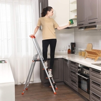SONGMICS Scara aluminiu pliabila cu 4 trepte, latime trepte 12 cm, cu maner, sarcina 150 kg, 44x156 cm