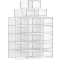 SONGMICS Cutii de pantofi, set de 18 organizatoare stivuibile, structura rezistenta ABS, 34x23x14cm, transparent