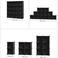 SONGMICS Unitate de depozitare cu 16 cuburi, pentru pantofi sau haine, personalizabil, 31x123x123 cm, negru