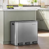 SONGMICS Cos de gunoi din inox cu 3 compartimente colectare selectiva, cu galeti interioare, 3x18litri, argintiu si negru