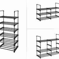SONGMICS Raft pantofi 6 niveluri, 12 perechi incaltaminte, structura metalica, 45x30x106 cm, negru