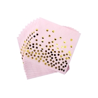 Set 20 de Servetele de Masa, Flippy, Imprimeu cu Buline Aurii, din Hartie, 17 x 17 cm, Roz