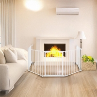 Bariera de protectie pentru copii, 318x75 cm, alba – 5 panouri, poarta cu blocare, montaj pe perete