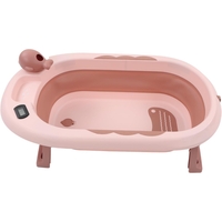 Cada de Baie, Flippy, pentru Copii 0 luni - 6 Ani, cu Termometru, Pliabila, Perna Suport Inclusa, din Plastic, 81.5 x 49 x 21.5 cm, Roz