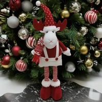 Figurina Decorativa, Pentru Craciun, Flippy, Ren, Picioare Telescopice, Inaltime Reglabila 44-54cm, Caciula cu Inimioare, Alb/Rosu