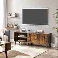 VASAGLE Comoda pentru TV, cu 2 usi si 2 rafturi deschise, 40x140x50cm, maro rustic