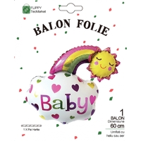 Balon din Folie Metalizata, Vafy, Figurina Soare si Nor, Tema Botez, 60x53 cm, Ambalaj Individual, Pai Inclus, Umflare cu Aer sau Heliu, Roz