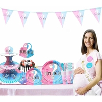 Set 10 Farfurii Gender Reveal, Vafy, Girl or Boy, din Carton, 22.8 cm, Roz/Albastru