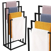 Suport metalic de baie pentru prosoape, cu 4 standuri, 96 cm, negru