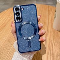 Husa de Protectie 2 in 1, Vafy, Husa pentru Samsung Galaxy S24+, Glitter Chrome Magsafe, din TPU, Magnetica, cu Protectie Lentila, Albastru Marin