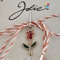 Martisor Traditional, Jolie, Model Lalea, cu Snur Impletit Alb/Rosu, Pandantiv 2 cm, Rosu/Verde