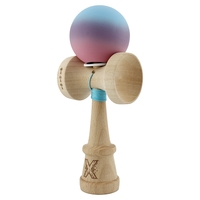 Kendama X Originala, Profesionala, Flippy, Cupe Mari KING SIZE V3, Rubber Grip, Gaura in Baza, Rulment Metalic, din lemn 18 cm, Ata 62/65 cm, Gradient Albastru deschis/Mov/Roz