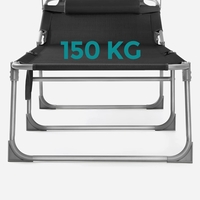 SONGMICS Sezlong pliabil, cu parasolar si tetiera, spatar reglabil in 4 pozitii, maxim 150kg, 200x71x38cm, negru