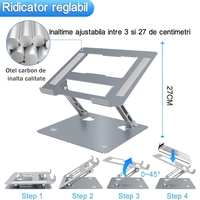 Stand Laptop si Tableta, Flippy, Suport Laptop Ergonomic, Pliabil, Ajustabil pe Inaltime, Portabil, Anti Alunecare, 27.7 x 27.7 x 5 cm, Gri Inchis