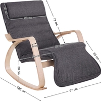 SONGMICS Scaun balansoar din lemn, suport picioare reglabil, maxim 150kg, 67x115x91cm, gri inchis