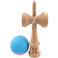 Jucarie Interactiva Kendama Profesionala, Flippy, din Lemn, 18 cm, Joc de Indemanare pentru Copii si Adulti, Bicolor Turcoaz Roz