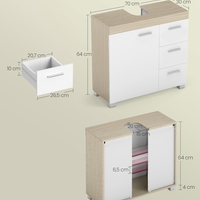 VASAGLE Dulap lavoar baie cu 3 sertare si 2 compartimente, MDF, 30x70x64 cm, alb si bej