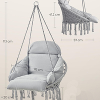 SONGMICS Scaun suspendat tip hamac cu perna groasa, stil scandinav, cadru metalic, include lant si carabiniera, 120 kg, gri