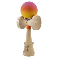 Kendama X Originala, Profesionala, Flippy, Rubber Grip, Cupe Mari KING SIZE V3, Gaura in Baza, Rulment Metalic, din lemn 18 cm, Ata 62/65 cm, Roz/Portocaliu/Galben