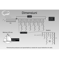 Instalatie Craciun, 3 m, 96 Led-uri ,Franjuri, Alb rece, Flash, Transformator, Interconectabila, Prelungitor 3 m inclus, Fir Negru, Vafy