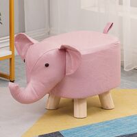 Taburet pentru Copii, Vafy, Scaun Tip Taburet, Model Elefant, din Lemn Masiv, Scaun pentru Copii, 30 x 25 x 25 cm, Roz