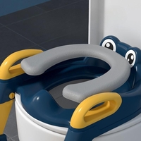 Reductor si Scaunel Inaltator WC, Flippy, pentru Copii 1 - 7 Ani, 2 Trepte Reglabile, Pliabil, Colac Moale, cu Spatar si Manere, Inaltime 54/58 cm x 39.5 x 35 cm, din Plastic+PVC, Albastru/Portocaliu
