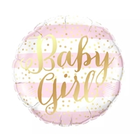 Balon din Folie Metalizata, Vafy, Figurina Cerc, Model Baby Girl, Tematica Gender Reveal, 45 cm, Ambalaj Individual, Pai Inclus, Umflare cu Aer sau Heliu, Roz