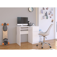Birou computer PIKSEL, cu sertar, dulap si raft pentru tastatura, dreapta, 90x50x77 cm, alb