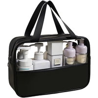 Geanta cosmetice Flippy, pentru voiaj sau organizare, material PVC/textil, impermeabila, portabila, 30X21X12 cm, negru