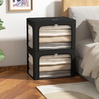 Cutie de Depozitare, Vafy, cu 3 Ferestre cu Fermoar Bidirectional, Cadru din Otel, Impermeabil, 38L, 42 x 30 x 30 cm, Negru