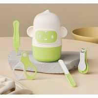 Set 4 Piese Ingrijire Unghii Bebelusi, Flippy, din ABS+Otel Inoxidabil, Cutie de Depozitare Tip Maimuta, de la 0 Luni, Verde