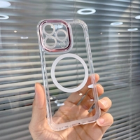 Husa MagSafe Silicone pentru iPhone 13 Pro, Vafy, Transparenta, Magnetica, Extra Protectie Camera Roz