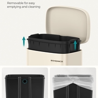 SONGMICS Cos de gunoi din otel cu pedala, galeata interioara plastic, capac inchidere lenta, 30L, 35x30x63cm, bej