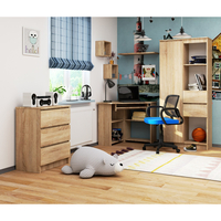 Birou de colt TED, cu rafturi si polita glisanta pentru tastatura, 80x80x74 cm, stejar sonoma