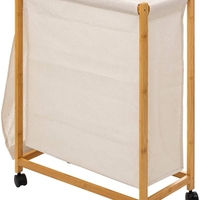 Cos rufe 5Five Bambou pe roti, cadru bambus, 52 litri, 55x28x80 cm, bej